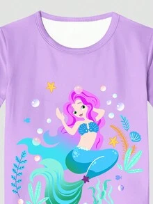 Tween Girl 4pcs Mermaid Short Sleeve And Shorts Pajama Set - Multicolor - View 3