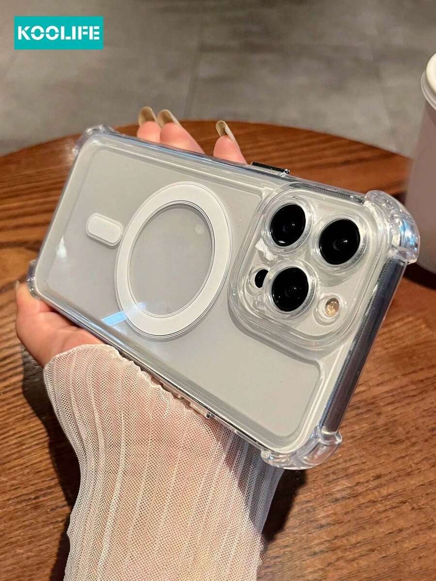Koolife 1件 四角防摔磁吸透明 TPU+PC 防震手機保護殼，電鍍按鈕，適用於 Apple 18pro/18pro Max/17ProMax/Apple 17/Apple 17Pro/Apple 17Air/16/16pro/16plus/16promax/11/12/12pro/12promax/13/13pro/13promax/14/14plus/14pro/14promax/15/15pro/15plus/15promax