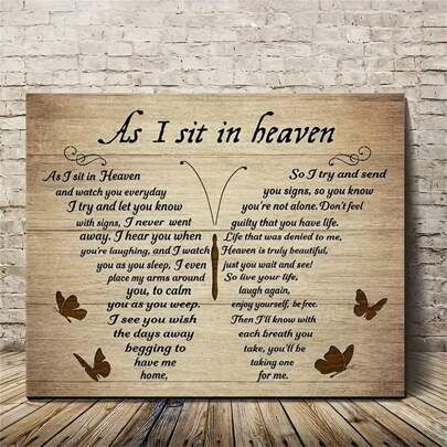 1PC Butterfly When I Sit In Heaven Wall Art Canvas, Souvenir Gift For People In Heaven Picture Decorative Wall Art Canvas Printed Modern Art Suitable For Living Room Bedroom Bathroom (Wood Frame), Posters For Room, Home Decor, Vintage Room Decor Aesthetic, Cottagecore Wall Decor, Office Decor