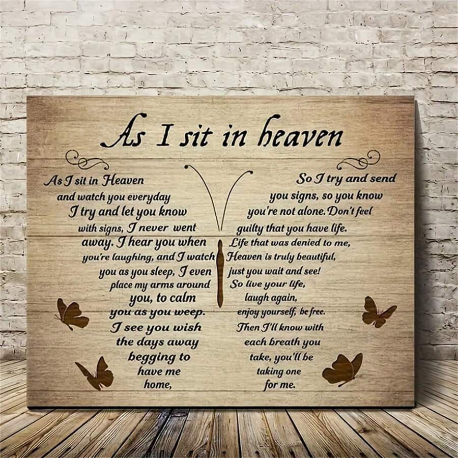 1 件蝴蝶当我坐在天堂墙壁艺术帆布，送给天堂中人们的纪念品礼物图片装饰性墙壁艺术帆布印刷现代艺术适合客厅卧室浴室（木框），房间海报，家居装饰，复古房间装饰美学，小屋风格墙壁装饰，办公室装饰 - 彩色 - 查看 1