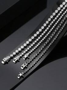 ORSA JEWELS 1 PC Genuine 925 Sterling Silver Round Stone Tennis Chain Bracelet 4A Grade Cubic Zirconia Women Hand Chain Luxury Hand Jewelry For Birthday Party Christmas Gift - Silver - View 11