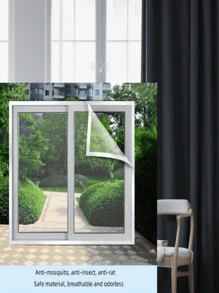 Malha branca de 1 unidade com acabamento preto contra mosquitos e cortina de janela resistente a insetos, para uso o ano todo, sem necessidade de perfuração, autoadesivo, design minimalista elegante, ventilação de alta densidade, decoração de casa feita à mão