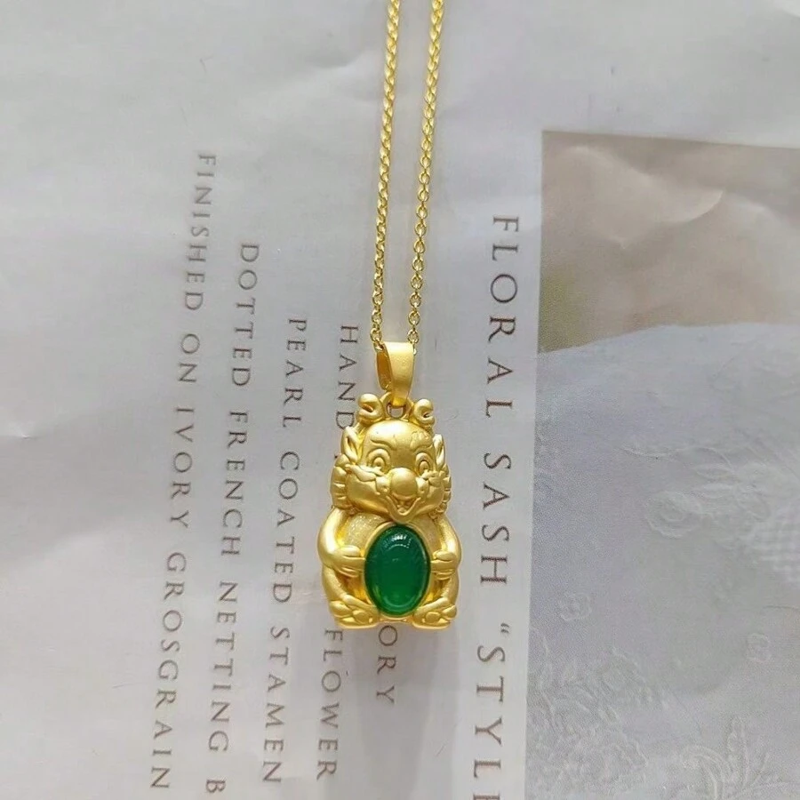 天然玉髓,鍍金工藝寶石嵌入項鍊吊墜,時尚珠寶,女士項鍊首飾,寶石項鍊,假期禮物,給她的禮物。 - 龍G7 - 查看 1