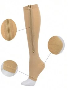 2pcs Zipper Mid-Calf Compression Leg Warmers, Elastic Leg Slimming Leggings, Compression Stockings For Leg Support - Multicolor - View 6