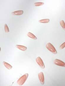 24入組法式中號杏仁形假指甲，白色光澤假指甲，完全覆蓋式自粘指甲，包括果凍膠和磨光板的女性修甲套件 - 白色 - 查看 2