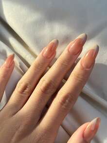 24入組法式中號杏仁形假指甲，白色光澤假指甲，完全覆蓋式自粘指甲，包括果凍膠和磨光板的女性修甲套件 - 白色 - 查看 1