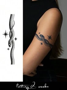 1pc Blue Serpentine Armband Tattoo Sticker With Non-Fading, Non-Reflective 14-Day Semi-Permanent Large Floral Arms/Chest/Abdomen/Back Body Juice Pattern - Black - View 3