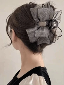 1 pieza Clip elegante para el cabello de mujer con doble capa de malla y cristales, adecuado para uso diario, clips para el cabello con lazo, pinzas para el cabello, sujetadores para el cabello, recogedor de cabello