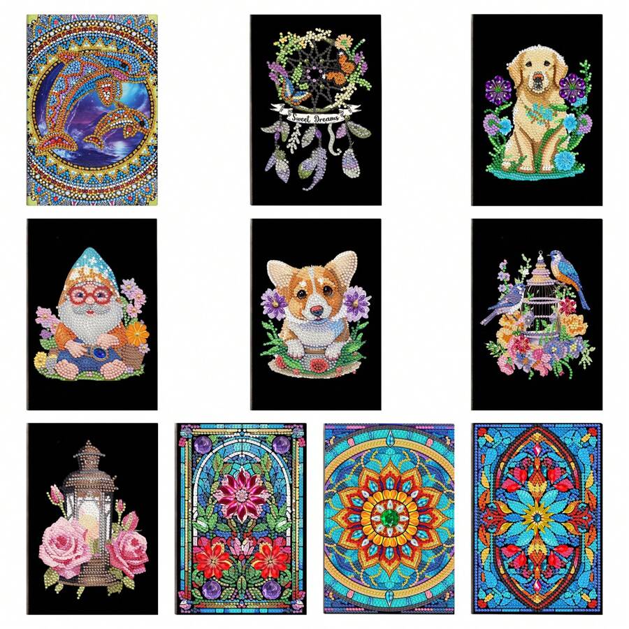 1pc Diamond Painting DIY Handmade 5D Craft Black Notebook Journal Accounting Notepad For Office Desk & Shelf, Simple And Practical To Use - Multicolor - View 1