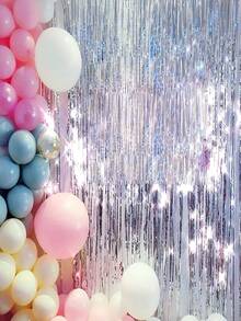 1 pieza Lluvia de globos con láser y borde de lámina en fondo de corriente de lluvia, cinta de lluvia de decoración de cumpleaños de fondo para colgar - Multicolor - Ver 3