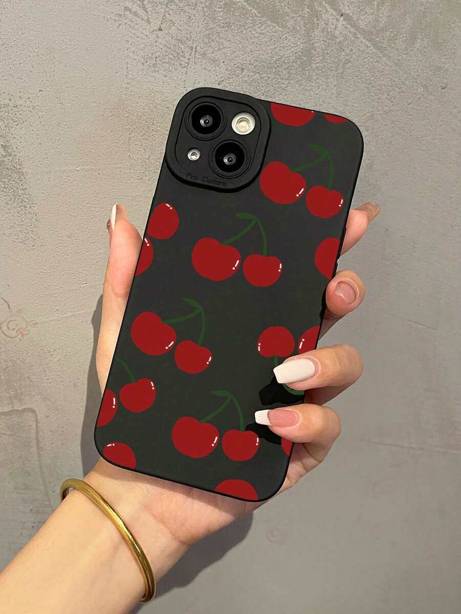 黑色 Cherry Apple 15 手机壳兼容 iPhone 14 Pro Max，柔软 TPU 全覆盖防震外壳兼容 iPhone 13/12/11 - 黑色 - 查看 1