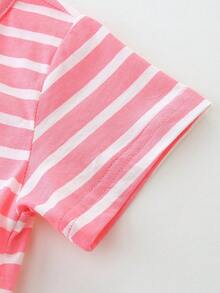 时尚年轻女孩短袖网眼连衣裙卡通女孩图案，夏季户外 - 粉色 - 查看 4