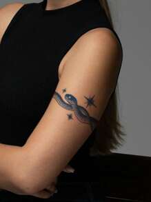 1pc Blue Serpentine Armband Tattoo Sticker With Non-Fading, Non-Reflective 14-Day Semi-Permanent Large Floral Arms/Chest/Abdomen/Back Body Juice Pattern - Black - View 6