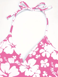 Women's Printed Lace-Up Two-Piece Bikini Set Swimwear Summer - Pink - View 4