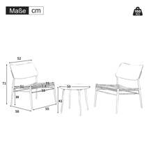 Set van 3 tafels en stoelen voor binnen en buiten, 2 stoelen en 1 ronde bijzettafel voor bistro, balkon, terras, tuin, balkonmeubel van aluminium en roestvrij staal met PE rattan zitkussens