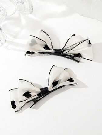 2pcs Mesh Bowknot Hair Clip For Girl