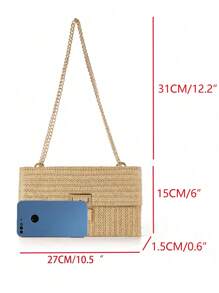 女士扭锁翻盖草编沙滩包链条编织钱包手包