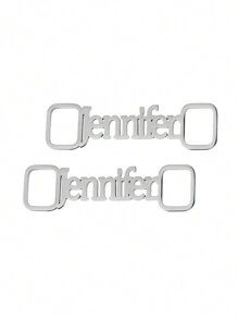 [One Pair] Personalized Name Shoelace Buckles For Men And Women, Classic Stainless Steel Design With Customized Year And Date, Shoe Decorations, Party And Graduation Gift, Perfect Birthday Present For Dear Friends - Silver - View 2