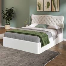 MERAX Queen Size Bed Frame With 4 Storage Drawers,Leather Upholstered Platform Heavy Duty Bed,Wood Slat Support - trắng - Xem 3