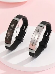 ATLVXJL 2件套情侣对表，他的女王，她的国王，暗夜变色英文字母不锈钢硅胶手链，情人节礼物 - 彩色 - 查看 10