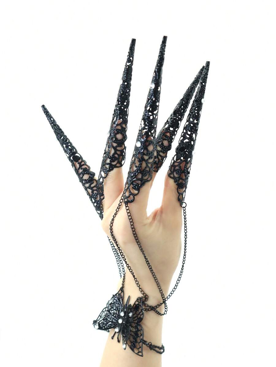 1pc Black Court Style Jewelry Accessory Chain Nail Cover Same Style As Queen Consorts In Film And Television Halloween Spider