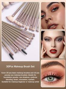 18-20-22-25-30 件香槟金化妆刷套装，高品质合成毛眼影晕染刷套装，化妆工具 - 咖啡棕 - 查看 11