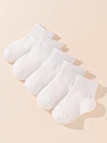 5 Đôi Tất Trắng Giữa Bắp Chân Sọc Trắng Thường Ngày Cho Trẻ Em Phong Cách Đại Học - trắng - Xem 2