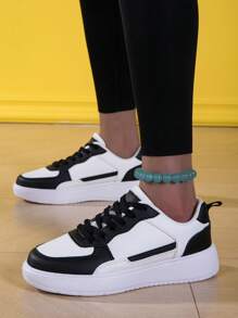 Black & White Simple Color Block Casual Women's Shoes, Suitable For Outdoor Activities, Streetwear, School, And Sports. Perfect Birthday Or Holiday Gift For Girls.