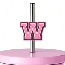 1入組字母吸管裝飾，粉色可愛吸管裝飾，適用於0.4英吋吸管，派對裝飾