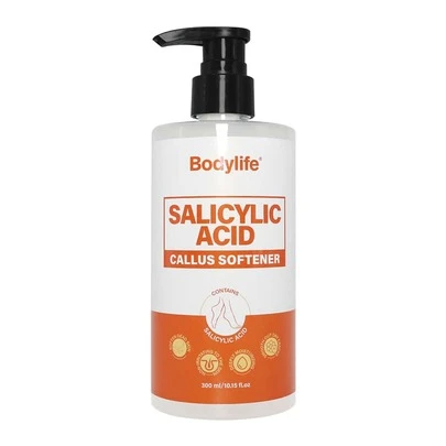 1瓶300毫升水杨酸去茧软化剂，适用于干燥开裂的脚跟、脚底，预防脚部皲裂，使你的脚部光滑柔软，深层滋润足部护理，皮肤保养产品，适用于足部、膝盖、肘部
