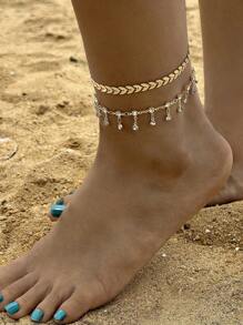 imoli 2 piezas Pulsera tobillera con diseño de diamante de imitación - Amarillo Oro - Ver 1