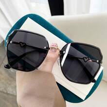 Gafas de moda con montura sin patillas y diseño de patas con corazón para mujer - Negro - Ver 1