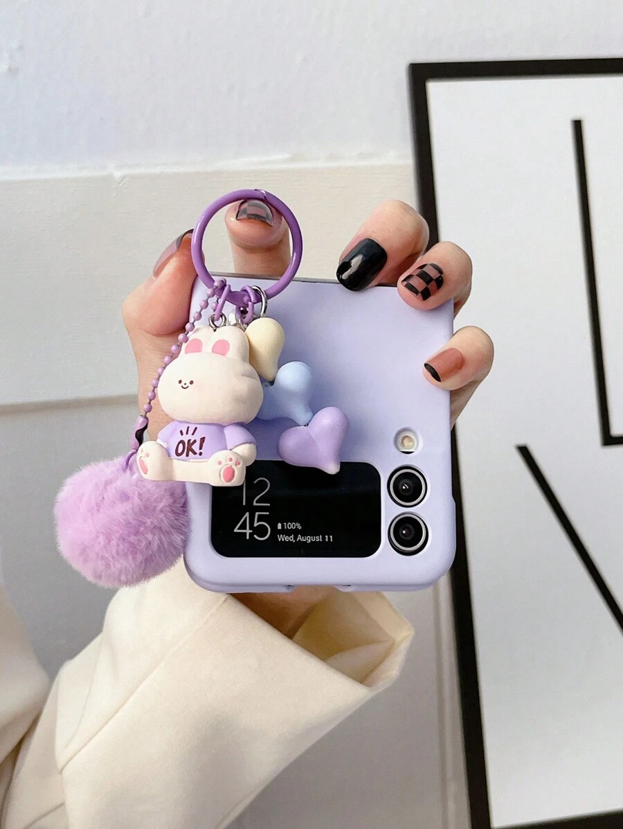 Galaxy Z Flip 5/4/3 5G、OPPO Find N3Flipに対応 カートゥーン風 キャンディーカラー ペンダント付き スマホケース - モーヴパープル - チェックする 1