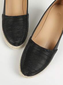 Zapatos de mujer con tacón de cuña 2025, Nuevos, de punta redonda, tejido de paja, estilo europeo de tacón alto de lino, diseño de moda casual y cómodo para vacaciones - Negro - Ver 6