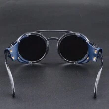 Glacier Windproof Mountaineering Steampunk Style Round Vintage Fashion Glasses Retro Eyewear For Men With Leather Side Goggles Cycling Riding Biking Moto Glasses Halloween Beach Accessories Glasses Shades For Summer Beach Vacation,Outdoor,Travel