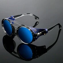 Glacier Windproof Mountaineering Steampunk Style Round Vintage Fashion Glasses Retro Eyewear For Men With Leather Side Goggles Cycling Riding Biking Moto Glasses Halloween Beach Accessories Glasses Shades For Summer Beach Vacation,Outdoor,Travel