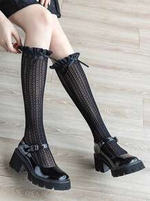 Șosete la modă crem alb pentru femei, șosete lungi cu model vertical, stil retro japonez, dulce, subțiri și drăguțe, la modă, crem, la modă