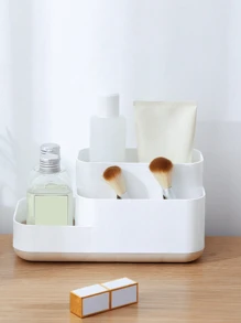 1pc Dock-Shaped Desktop Storage Box, Air Cushion Powder Compact Nail Art Cosmetic Organizer - Khaki - View 5