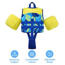 Kids Swim Vest Float Armbands, Toddler Jacket-Style Swimming Buoyancy Flotation With Adjustable Straps Children Float Jacket For Boys Girls(1-6 Years/9-30 KG) - Yellow Lines - View 3