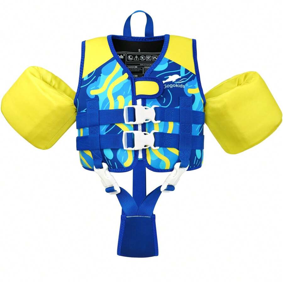 Kids Swim Vest Float Armbands, Toddler Jacket-Style Swimming Buoyancy Flotation With Adjustable Straps Children Float Jacket For Boys Girls(1-6 Years/9-30 KG) - Yellow Lines - View 1