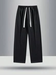 Japanese-Style Men's Wide-Leg Silk Trousers, Loose And Hanging, Casual Straight Pants For Summer - Black - View 1