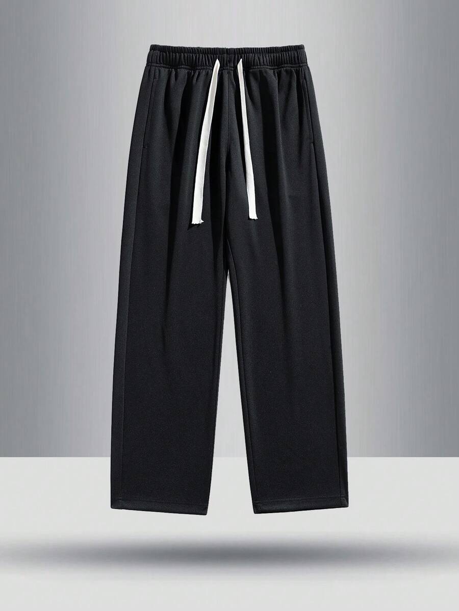 Japanese-Style Men's Wide-Leg Silk Trousers, Loose And Hanging, Casual Straight Pants For Summer - Black - View 1