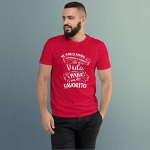 Playera Día Del Padre "Papá es mi Favorito" Regalo Día Del Padre, Celebración Papá. Playera de Algodón. Camiseta para Papá. Manga Corta, Cuello Redondo. Camiseta Blanca. - Rojo - Ver 2