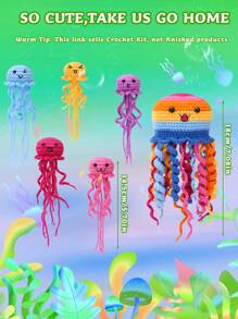 1 Set bunter Quallen-Häkelmaterial-Paket, handgefertigtes Garnweben DIY, Hausdekorationsschmuck, mit Anleitungsbuch und Video-Tutorial