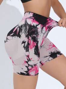 3 pezzi Pantaloncini per l'allenamento Tie-Dye per le donne, pantaloncini da biker aderenti per sollevamento del sedere a vita alta per yoga e palestra senza soluzione di continuità, attrezzatura sportiva da donna