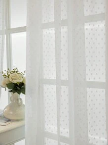 1 pieza Cortina translúcida con diseño floral 3D de estilo francés con lunares, versátil para dormitorio, sala de estar, balcón, ventana de estudio, disponible en varios colores - Blanco - Ver 1