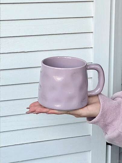 CMYD Studio 1pc 400ml Handmade Textured Ceramic Coffee Mug, Asymmetrical Nordic Style Tea Cup, Suitable For Home, Bedroom, Office, Gift, Family Gathering