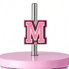 1入組字母吸管裝飾，粉色可愛吸管裝飾，適用於0.4英吋吸管，派對裝飾