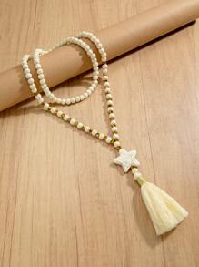 女士简约木珠、绿松石和流苏吊坠项链、时尚配饰 - 彩色 - 查看 6