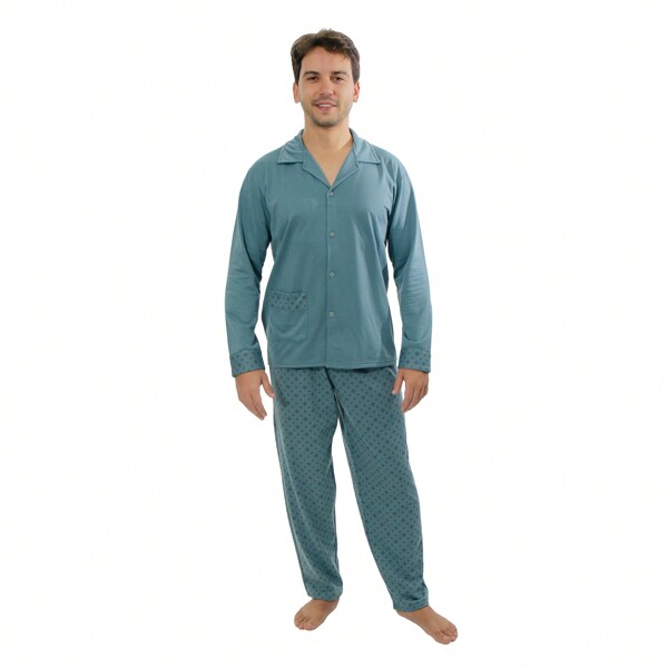 Pijama Moletinho Aberto liso c/gola e calça estampada